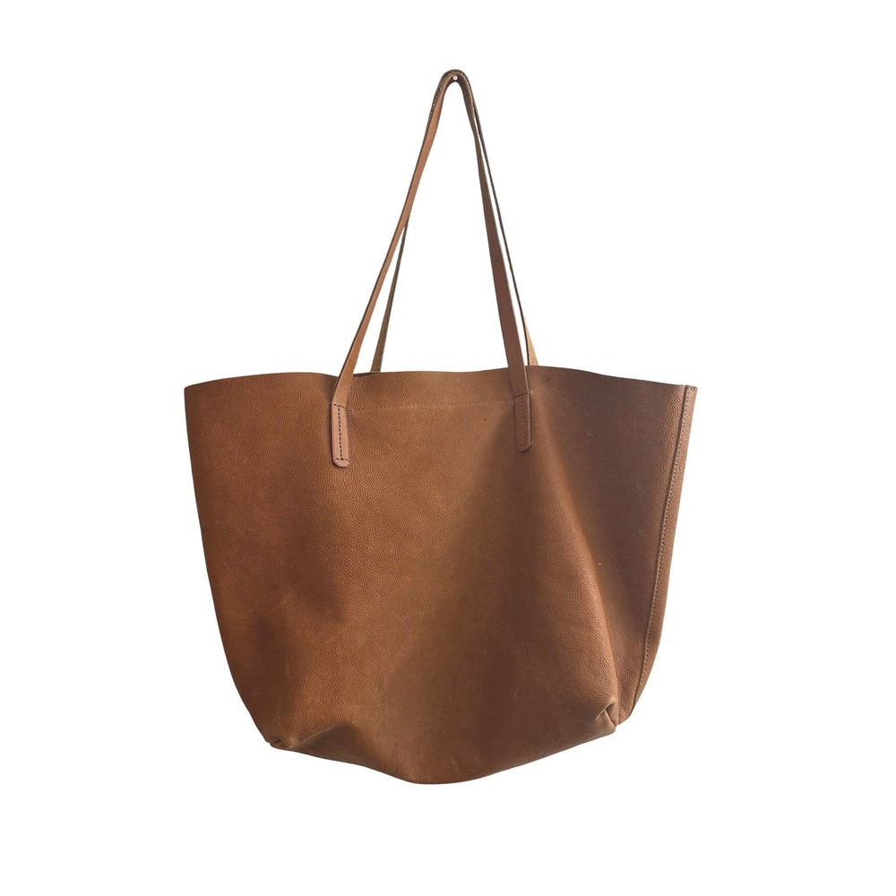 Mark and Graham Essential Leather Tote Bag Cognac Brown Pebbled
